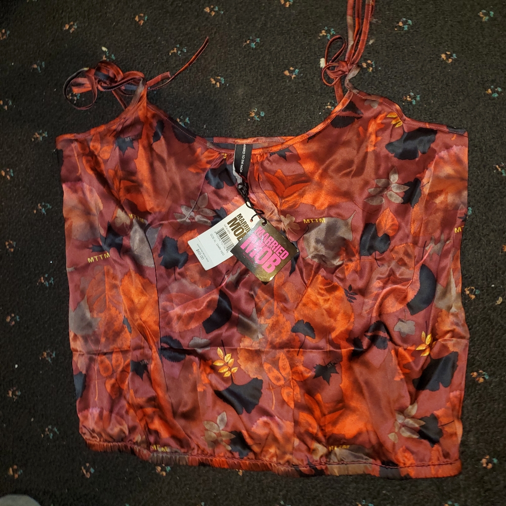 Married To The Mob Silk Shoulder Tie Tank Xl New